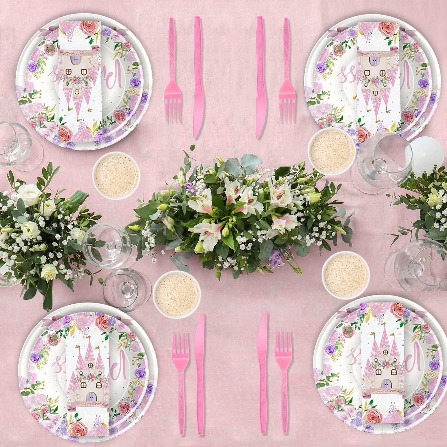 Princess Party Decorations Tableware - Princess Birthday Party Supplies Include Plates, Cups, Napkins, Tablecloth, Cutlery, Straw, Girl Birthday Baby Shower Party Decorations | Serve 24