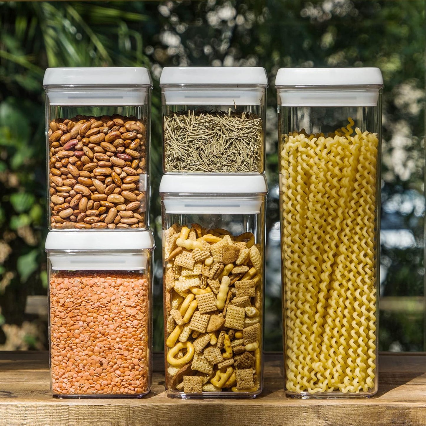 Felli Flip Tite Storage Container with Lid 4" Airtight Ring Seal Top, Stackable Acrylic Canister Jar Set for Kitchen Pantry Organizer, Food Spice Pasta Snack, Christmas Gifts for Her (5pk, Variety)