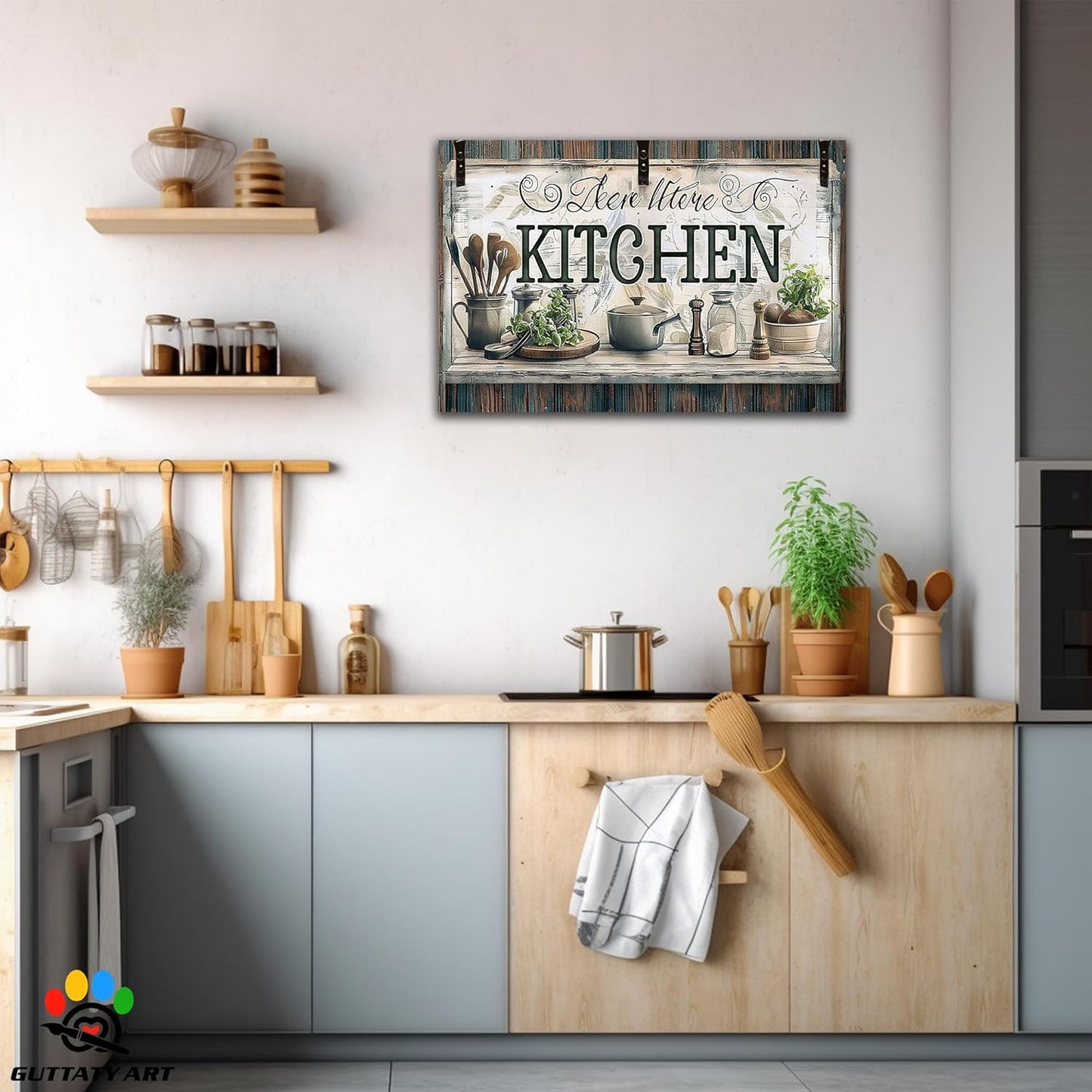 GUTTATY Farmhouse Wall Art Rustic Kitchen Decor, Ready to Hang Graffiti Kitchen Canvas Print Spoon And Vegetable,Vintage Posters Prints for Dinning Room Home Kitchen Restaurant Painting 28×40 Inch