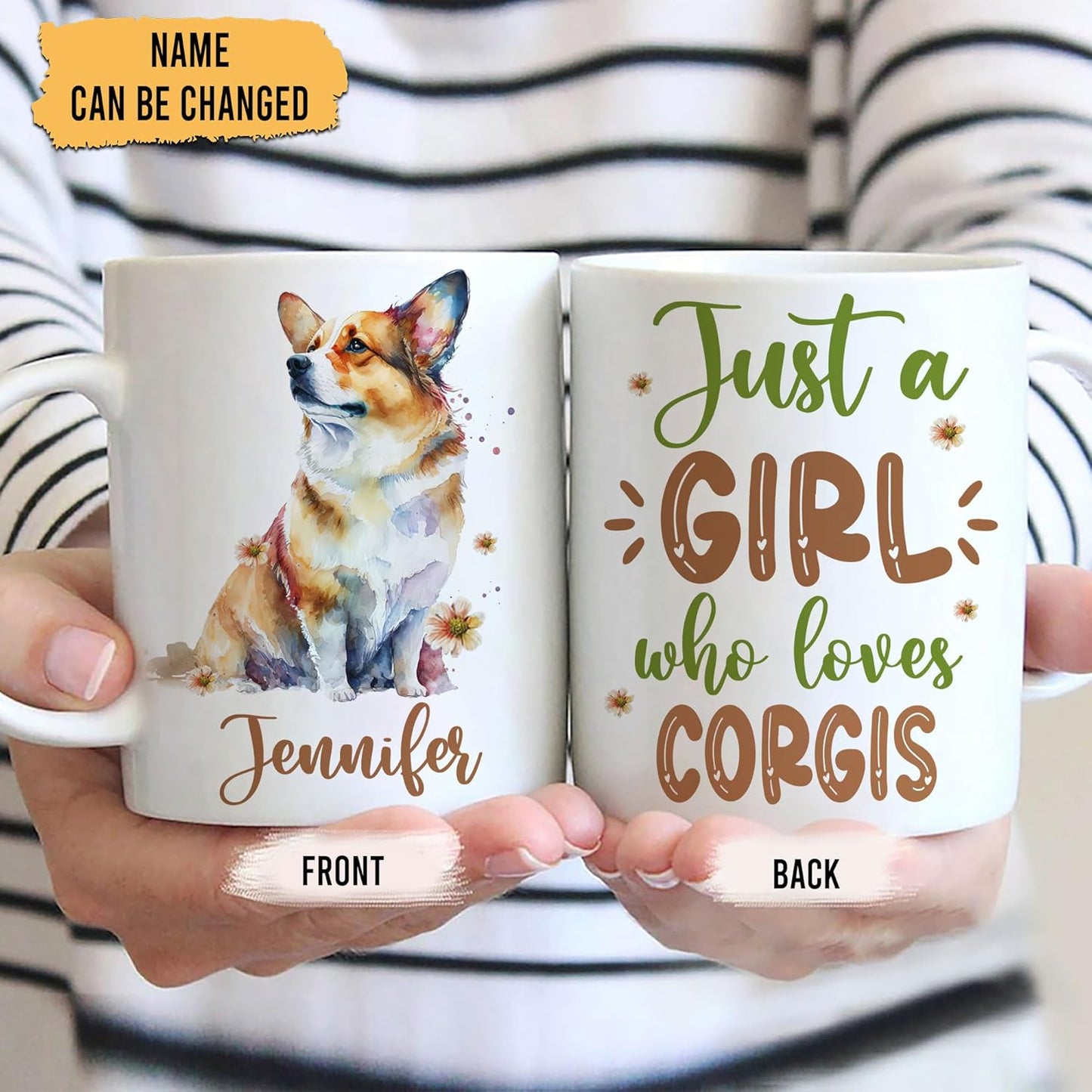 Hyturtle Personalized Gifts Corgi Lover - Just A Girl Who Loves Corgis Custom Name Ceramic Coffee Mug Cup 11oz - Idea Cute Dog Lover Gifts For Women, Girl Daughter On Birthday, Christmas