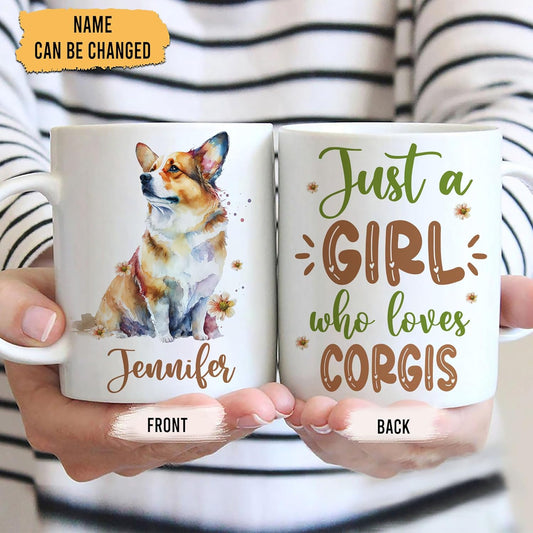Hyturtle Personalized Gifts Corgi Lover - Just A Girl Who Loves Corgis Custom Name Ceramic Coffee Mug Cup 11oz - Idea Cute Dog Lover Gifts For Women, Girl Daughter On Birthday, Christmas