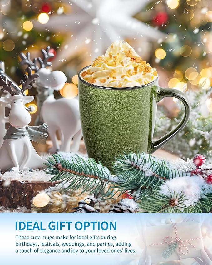 Ceramic Mugs 12oz,Large Ceramic Coffee Cups for Men, Women, Dad, Mom, Modern Coffee Mugs With Handle For Tea,Latte,Cappuccino,Cocoa. (green and brown 4pack)