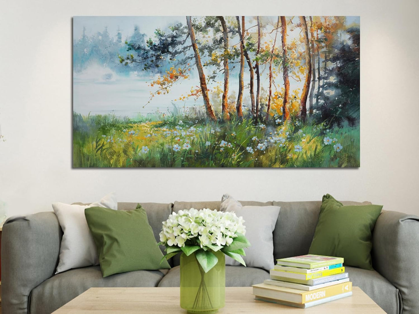 Ardemy Tree Canvas Wall Art Green Forest Pictures Wall Decor Living Room Landscape Textured Nature Paintings Artwork Bedroom Dining Room Kitchen Home Office, 48"x24"