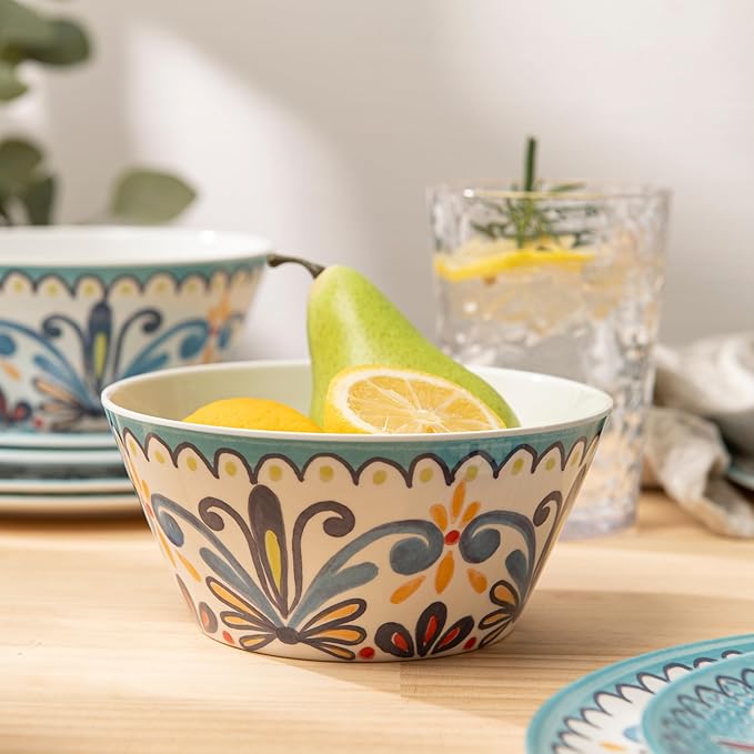 Bzyoo 12-Piece Melamine Dinnerware Set - Madallion | Lightweight, Durable, BPA-Free | Dishwasher Safe Dish Set for Indoor & Outdoor Use - Perfect for Camping, BBQs, Kids Parties