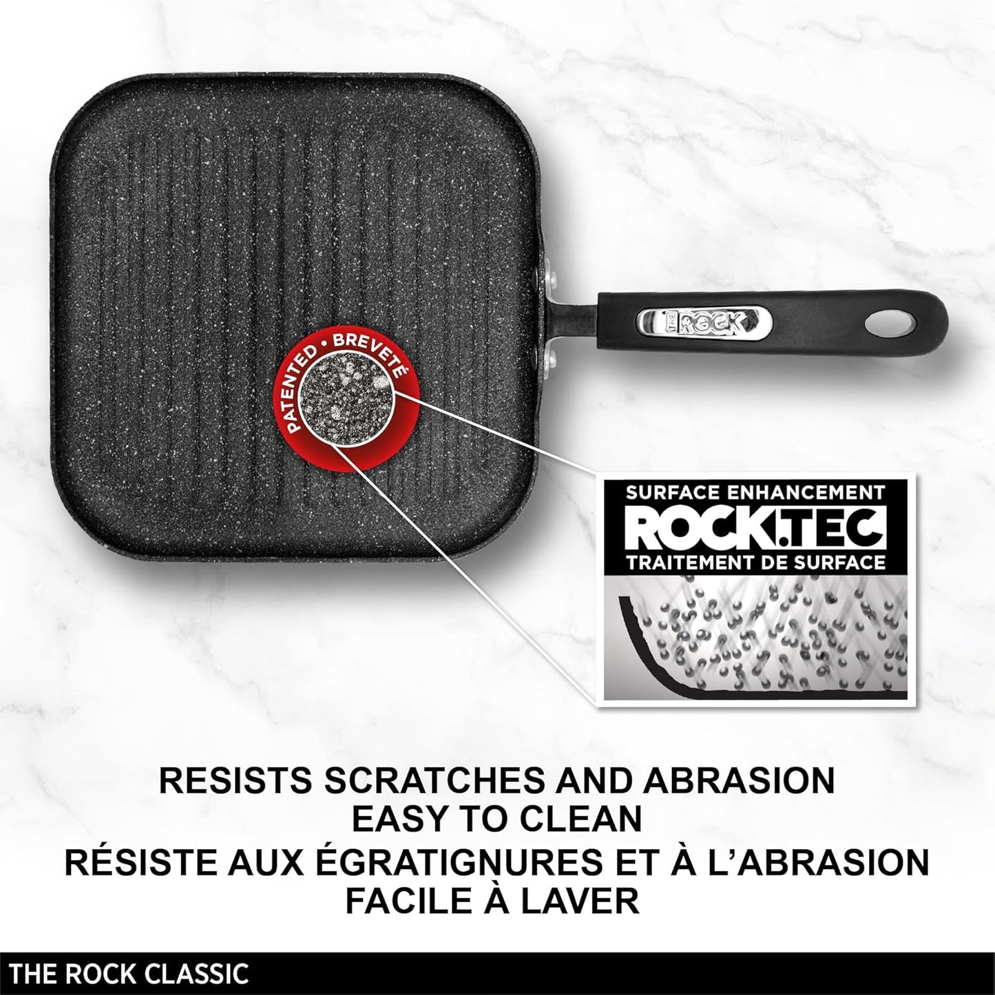 Starfrit The Rock 25cm (10") Non-Stick Grill Pan - Durable Forged Aluminium - Oven Safe - PFOA Free - Easy to Clean - Black