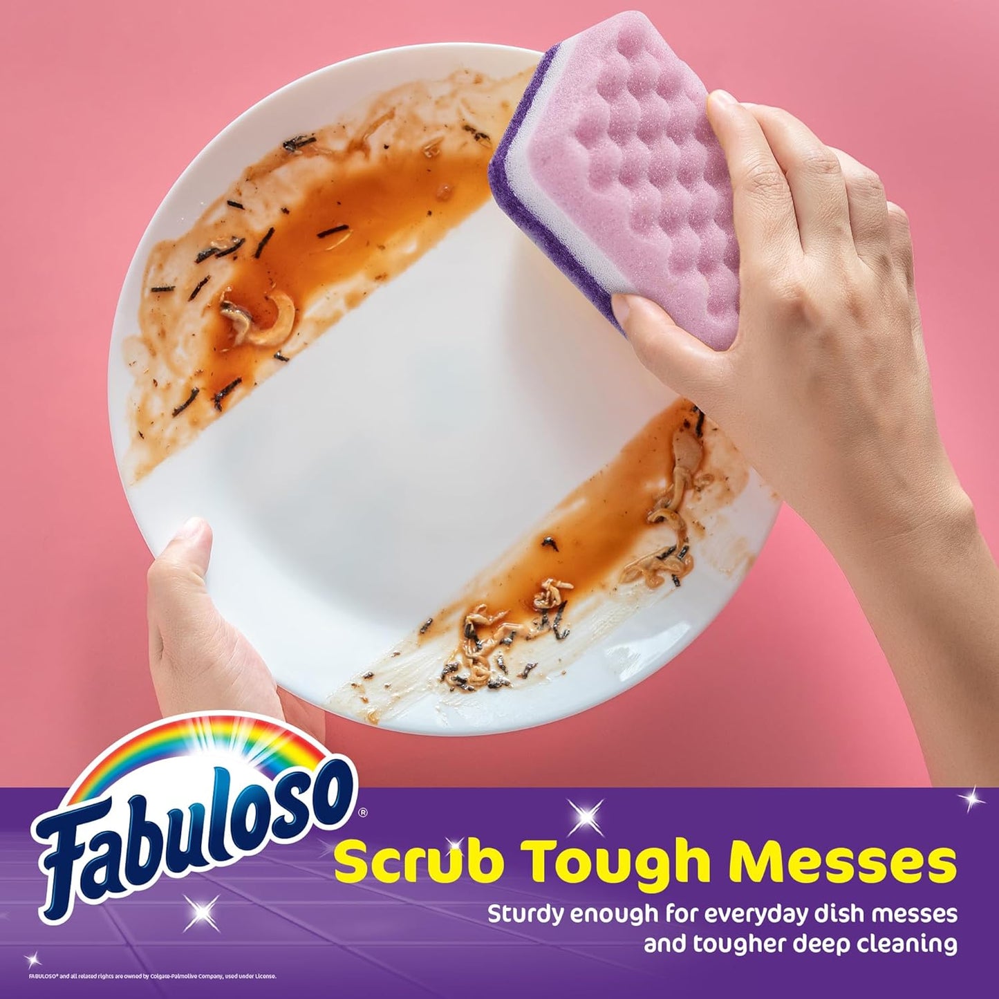 Fabuloso Sponges, Purple - Scratch-Free Scrubber for Dishes and Surfaces - Dishwashing Sponge for Bold and Bright Cleaning Experience, 12 Count