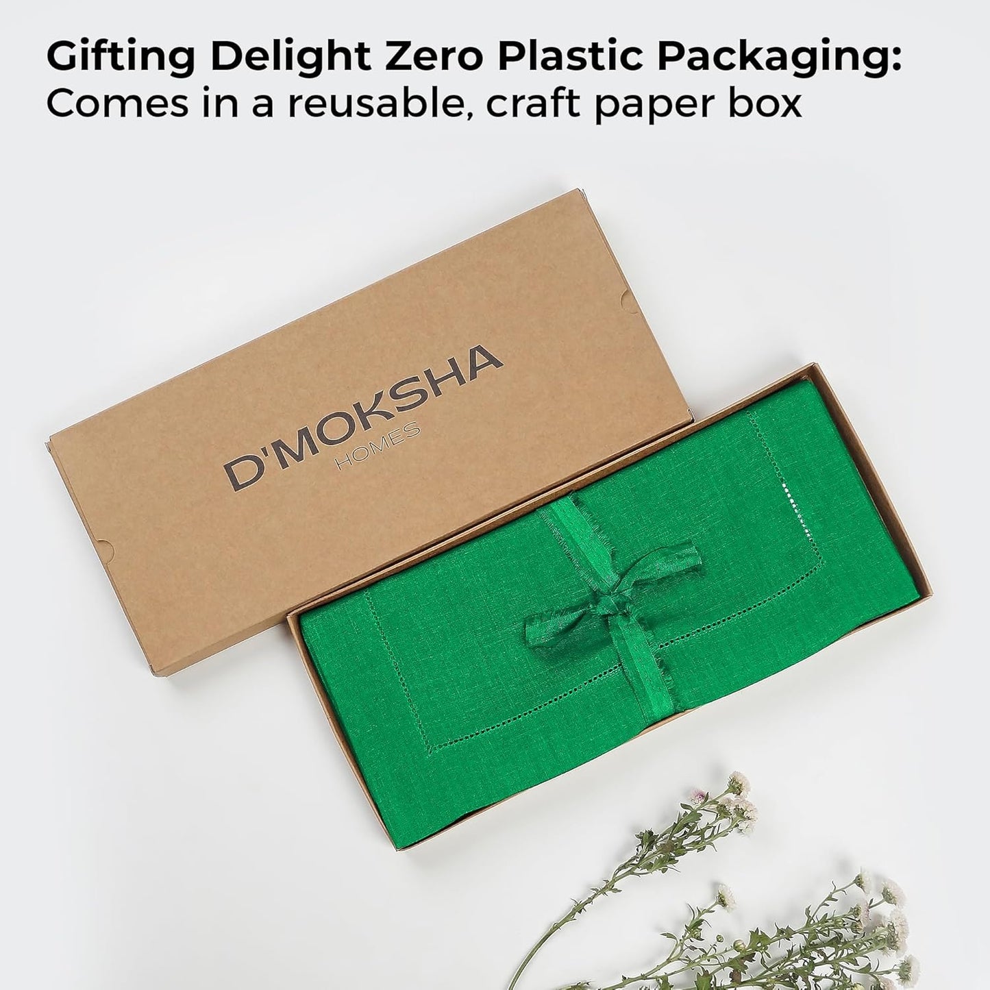 D'Moksha Homes Linen Kelly Green Table Runner 72 Inches Long - 100% Pure Linen Hemstitch Table Runner 14 x 72 Inch for Dresser, Dining, Fall, Autumn and Halloween - Classic Hemstitch