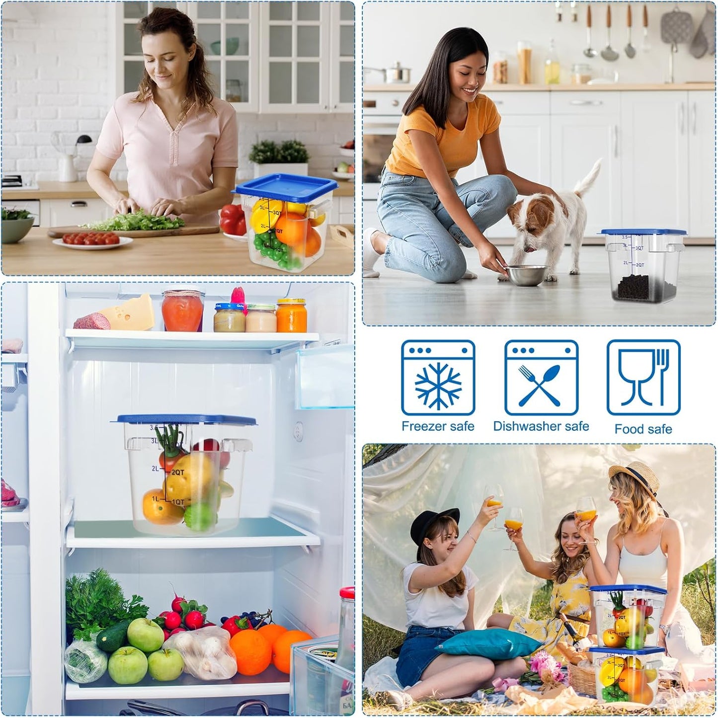 Lallisa 8 Pack 4 Qt Clear Food Storage Container with Handles and Lid Commercial Grade Square Food Storage Containers with Lids Polycarbonate Storage Container for Home Kitchen Restaurant