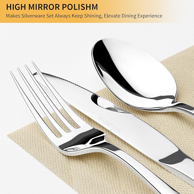 Silverware Set for 4, 20 Pieces Heavy Duty Stainless Steel Flatware Set, Mirror Polished Cutlery Utensil Set, Dinner Fork Knife Spoon Eating Tableware Set for Home, Dishwasher Safe, Silver