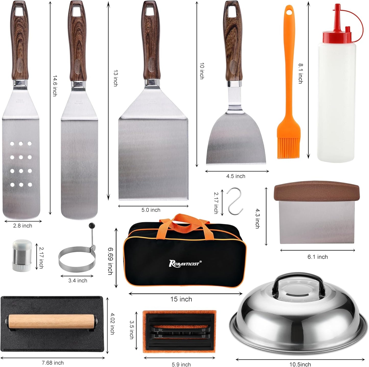 ROMANTICIST 29PCS Griddle Accessories Set - Flat Top Teppanyaki Spatula Set with Scraper, Basting Cover for Camp Chef- Home Cooking Griddle and Outdoor BBQ Gifts for Christmas