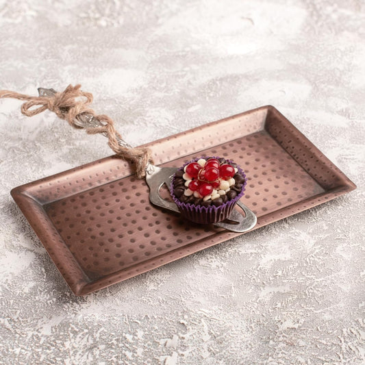 Monarch Abode Hand Hammered Metal Serving Tray, 12-Inch Antique Copper Finish – Rectangle Serving Platter, Small Serving Tray for Party, Fruit Platter, Dessert Trays, Serving Dishes, Pack of 2