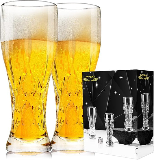Beer Glasses Set of 2,17 oz Glasses Drinking Set, Craft Beer Glasses for Freezer Supply Aroma Retention, Tall Beer Cups, Mugs and Glassware Gifts for Men