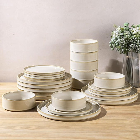 AmorArc Ceramic Dinnerware Sets, Handmade Reactive Glaze Stoneware Plates and Bowls Sets,Highly Chip and Crack Resistant | Dishwasher & Microwave Safe Dishes Set, Service for 8 (24pc)