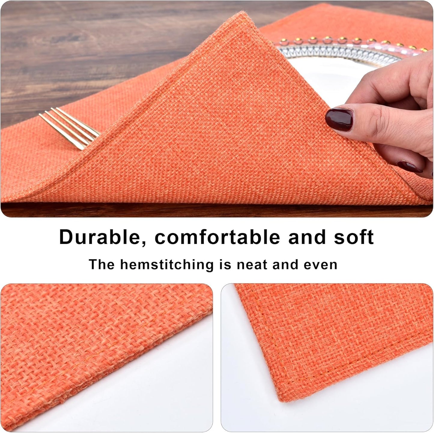 SLKQG Thanksgiving Linen-Look Fabric Placemats Set of 6 - Heat Resistant & Machine Washable Table Mats for Holiday Dining, Double-Layered for Family Gatherings - Indoor Outdoor Use (6, Orange)