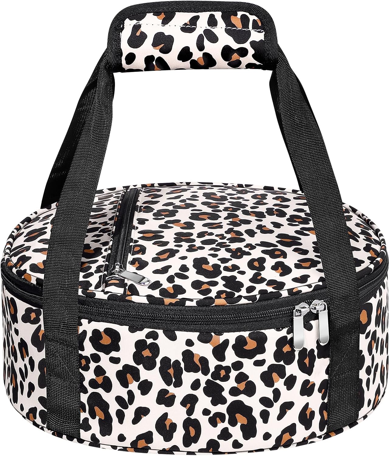 Round Insulated Casserole Carrier, Pie Carrier Bag, Portable Casserole Carrier for Hot or Cold Food Lunch Tote Warmer or Cooler Bag, Lunch Bag for Parties Picnic, Fits 12.5" Baking Dish, Leopard