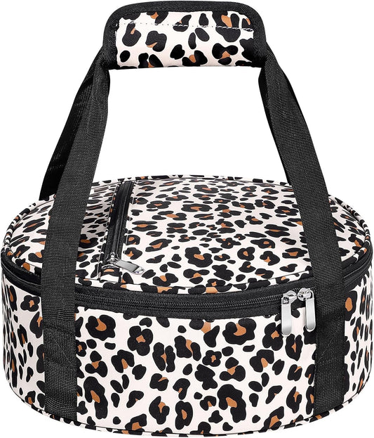 Round Insulated Casserole Carrier, Pie Carrier Bag, Portable Casserole Carrier for Hot or Cold Food Lunch Tote Warmer or Cooler Bag, Lunch Bag for Parties Picnic, Fits 12.5" Baking Dish, Leopard