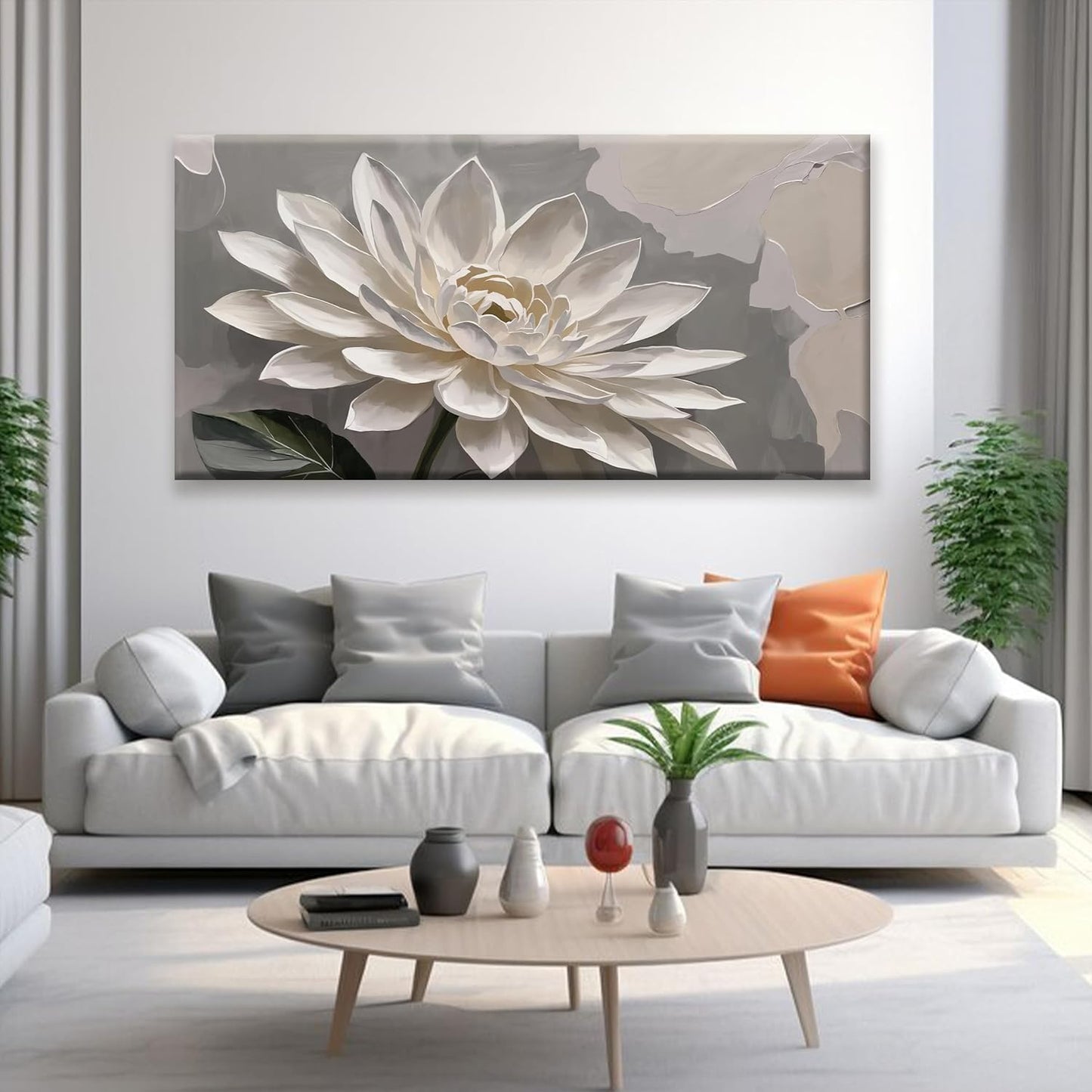 Large Wall Art For Living Room Floral Wall Art Decor Modern Canvas Art Wall Decor 29" X 58" Painting White Flower Wall Art Picture For Bedroom Home Office Home Artwork