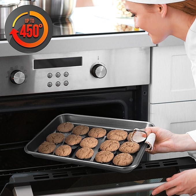 NutriChef 2-Piece Nonstick Cookie Sheet Baking Pan Set - Premium Bake Trays w/ Sleek Non-Stick Coating PFOA, PFOS, & PTFE Free - Large (15"x11") & Medium (13"x9") - Dishwasher Safe