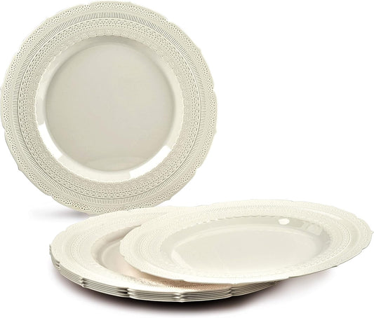 " OCCASIONS " 80 Plates Pack,(40 Guests) Extra Heavyweight Vintage Wedding Disposable/Reusable Plastic Plates 40 x 11'' Dinner + 40 x 8.25'' Salad/Dessert Plate (Chateau Ivory)