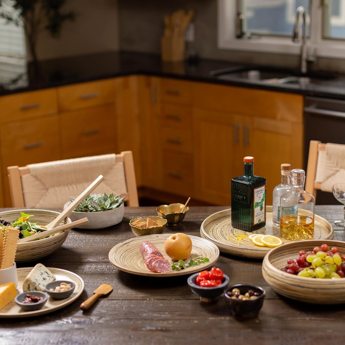 LEXA 12" Bamboo Round Serving Tray Set 2-Piece Small Handcrafted Wooden Trays for Food, Ottoman, Coffee Table, Kitchen, Charcuterie, or Décor, Black