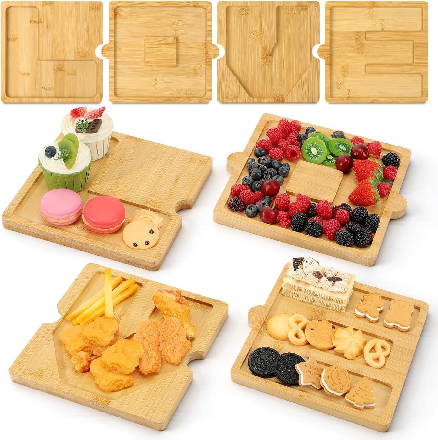 4PCS Charcuterie Letter L O V E Fillable Trays, Letter Trays for Food, Wood Letter Charcuterie Board Candy Tray for Wedding Party, Kitchen Decor