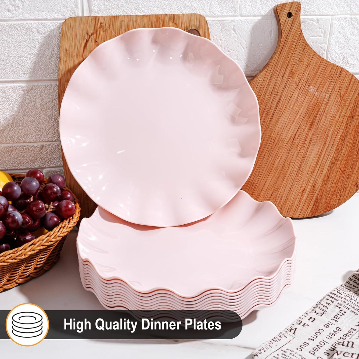 LIYH 20 Pcs 10 Inch Pink Scalloped Plastic Plates Reusable - Unbreakable Plastic Wavy Plates for Weddings Party Outdoor Picnics Dishwasher Safe BPA Free 10" Dinner Plate