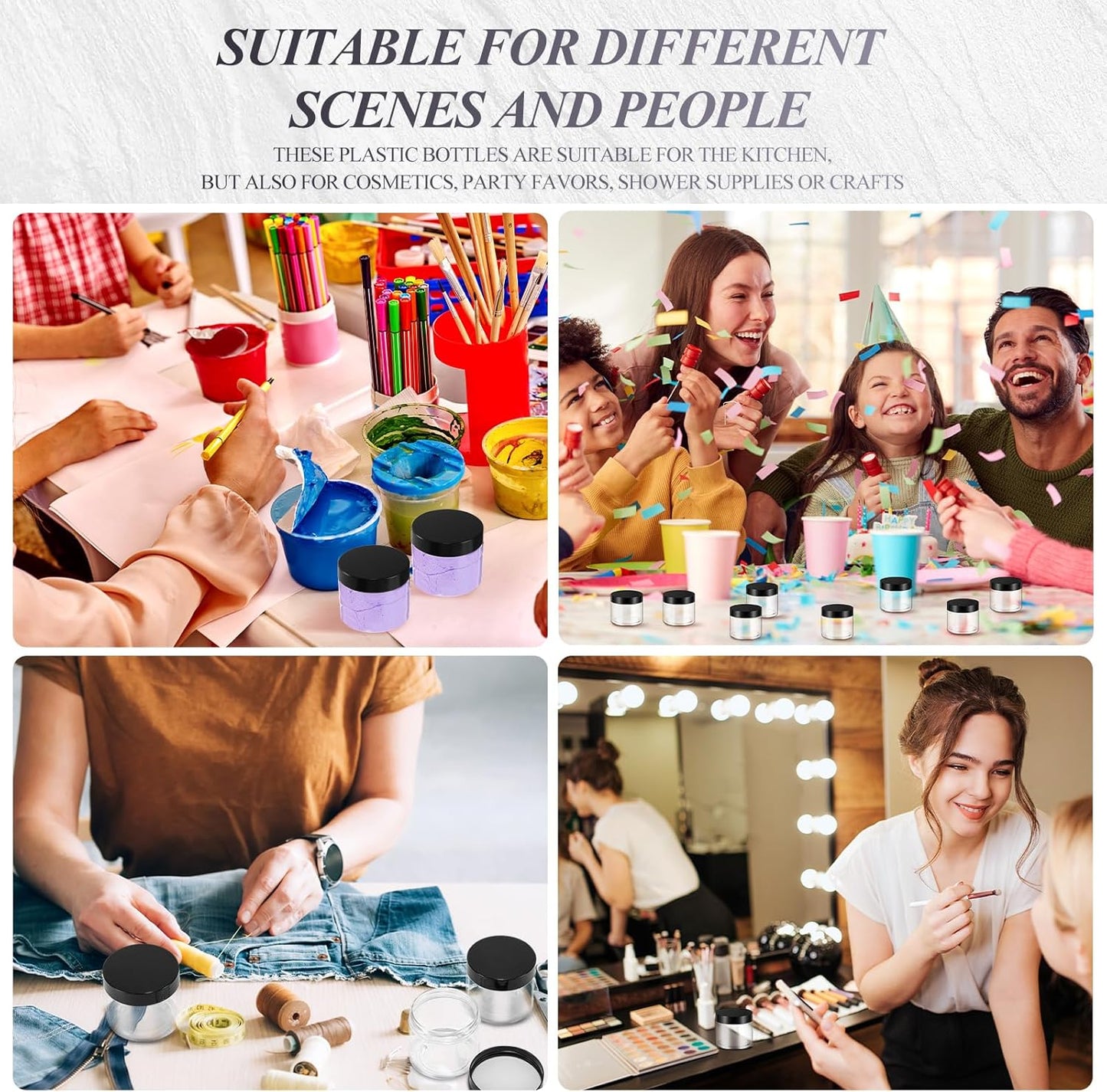 SATINIOR 36 Pieces 10 oz Plastic Jars with Lids Wide Mouth Airtight Reusable Container Acrylic Cosmetic Small Jars for Lotions Ointments Travel Toiletries Creams Make up Storage(Black)