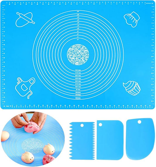 27.6x19.7in Silicone Baking Mat Sheet Pastry Mat with Measurement, Non-Slip Pastry Rolling Mat, Non-Stick Dough Kneading Board Mat, Bread Fondant Mat, Cooking Bakeware Mat Table Placemat(Scraper)