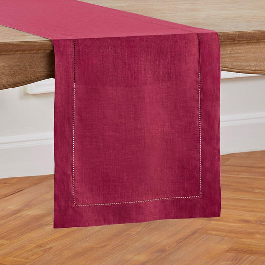 Solino Home Linen Beet Table Runner 72 Inches Long - 100% Pure Linen Hemstitch Table Runner 14 x 72 Inch for Dresser, Dining, Fall, Autumn, Halloween, Thanksgiving, Holiday - Classic Hemstitch