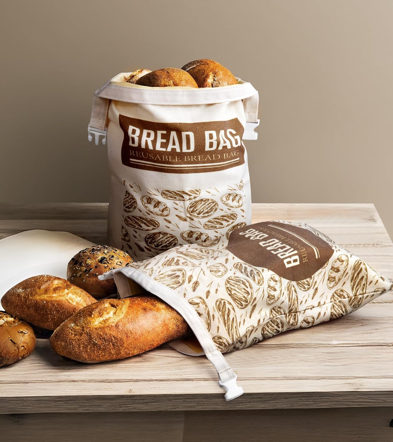 2 Pack Reusable Beeswax Bread Bags for Homemade Bread, Cotton Sourdough Bags with Beeswax Lining For Keeping Fresh