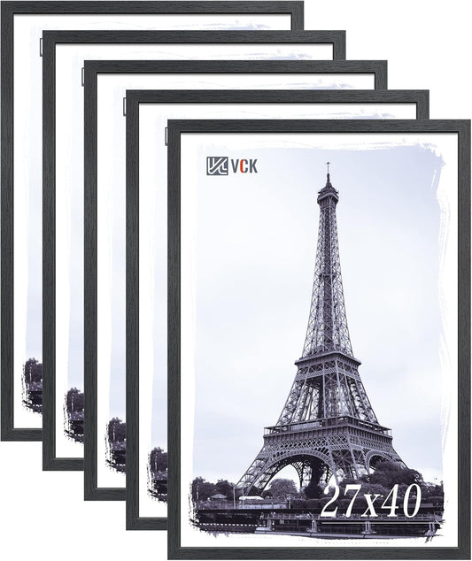 VCK 27x40 Poster Frames Set of 5 Exclusive Woodgrain Black Picture Frame, Wall Mounting Hanging