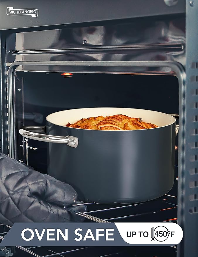 MICHELANGELO 6 QT Ceramic Stock Pot with Lid, Nonstick Stockpot with Glass Lid, Induction Cooking Pot for Soups, Stews, Oven Safe - 6QT, Purple