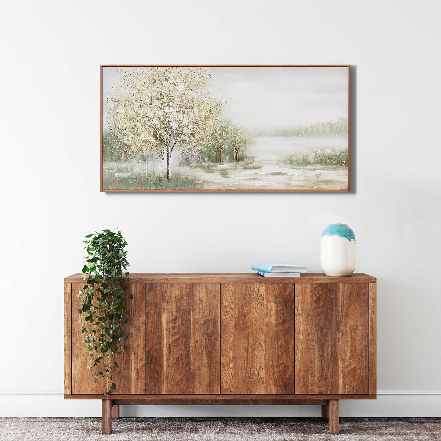 Framed Wall Art Spring Scene Nature Landscape Tree Artwork Decor Canvas Print Abstract Painting Picture Artwork Framed For Living Room Bedroom And Office Wall Decor 20x40 Inch