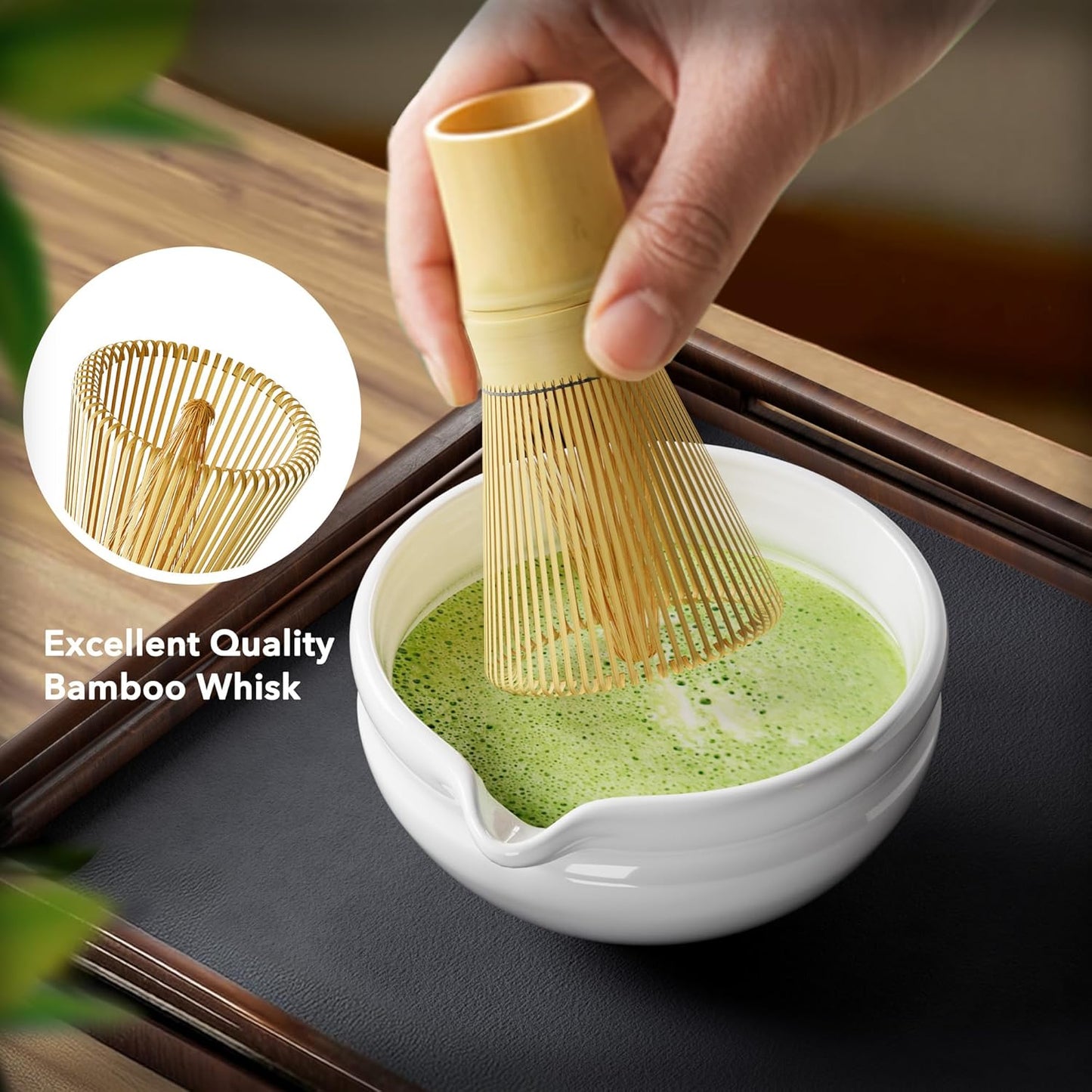 7 Pcs Matcha Whisk Set, Perfect Matcha Kit for Matcha Lovers Includes Ceramic Bowl, Bamboo Whisk, Holder, Scoop, Sifter & Cloth
