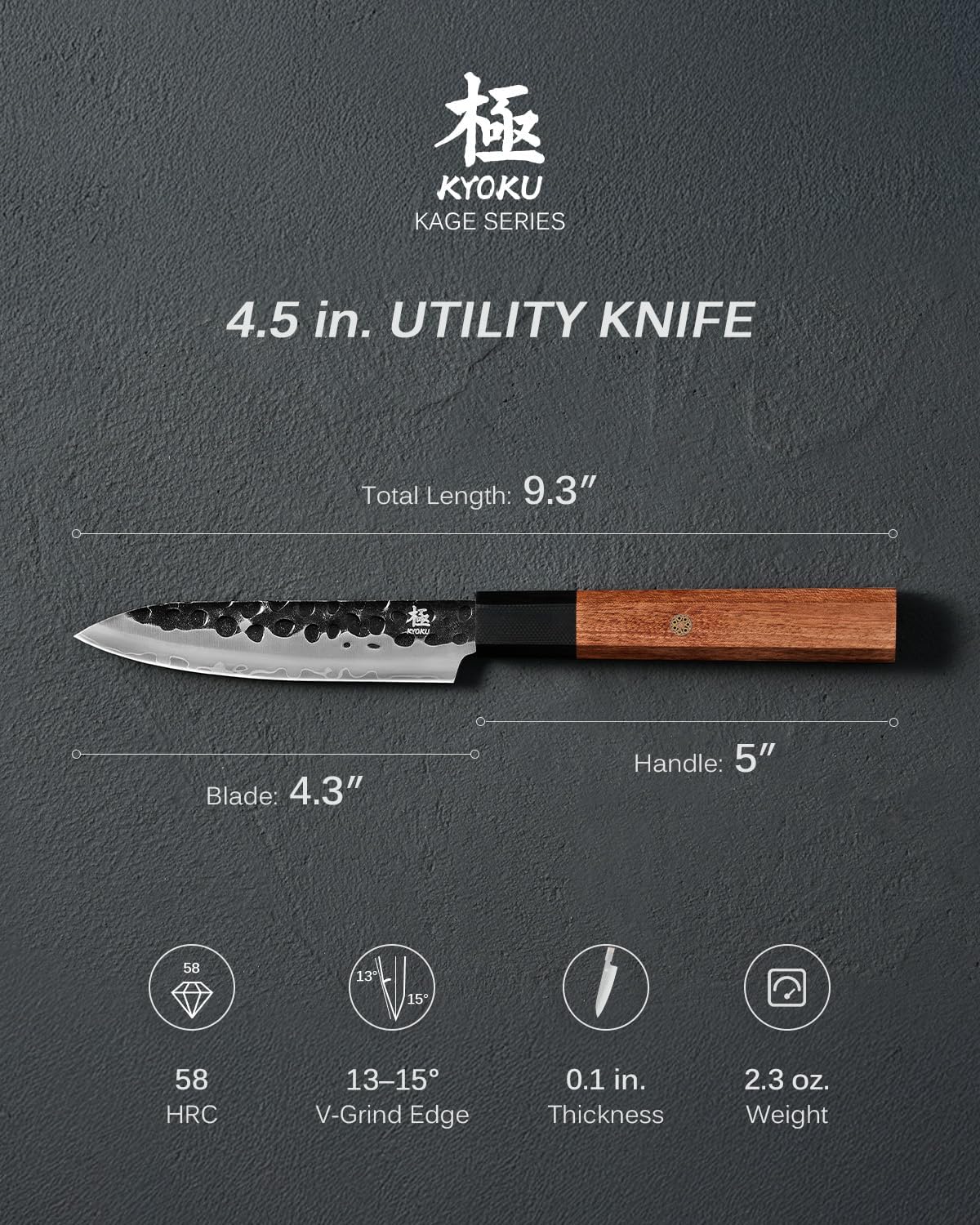 KYOKU Utility Chef Knife, Kage Series 4.5" Kitchen Knife with 3-Layer Laminated Steel Blade Rosewood Handle, Japanese Utility Knife with Sheath, Professional Kitchen Knife for Chopping Slicing Paring
