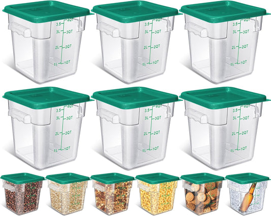 Yungyan 6 Pcs Commercial Food Storage Containers 4 Qt Square Acrylic Airtight Food Storage Containers with Lids Clear Cereal Storage Containers for Pantry Kitchen Restaurant Freezer Flour Sugar