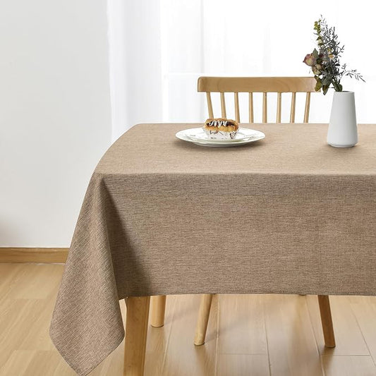 JIUZHEN Square Table Cloth Faux Linen Farmhouse Tablecloth Wrinkle & Stain Resistant Table Cover for Kitchen Dining, Holiday Party Dinner, Khaki, 54 x 54 Inch