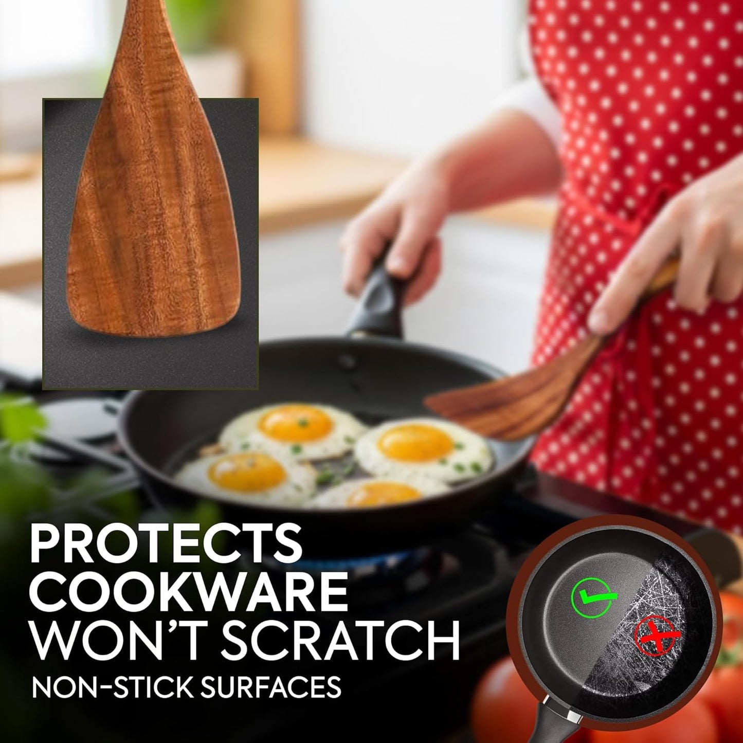 Flat Wooden Spatula for Cooking, flipping, Baking - Wooden Spatulas for Nonstick pans, Right Long Handle Flat Spatula for stirring, serving, Handmade Spatulas, Ideal Kitchen Gift for Mother, Grandma