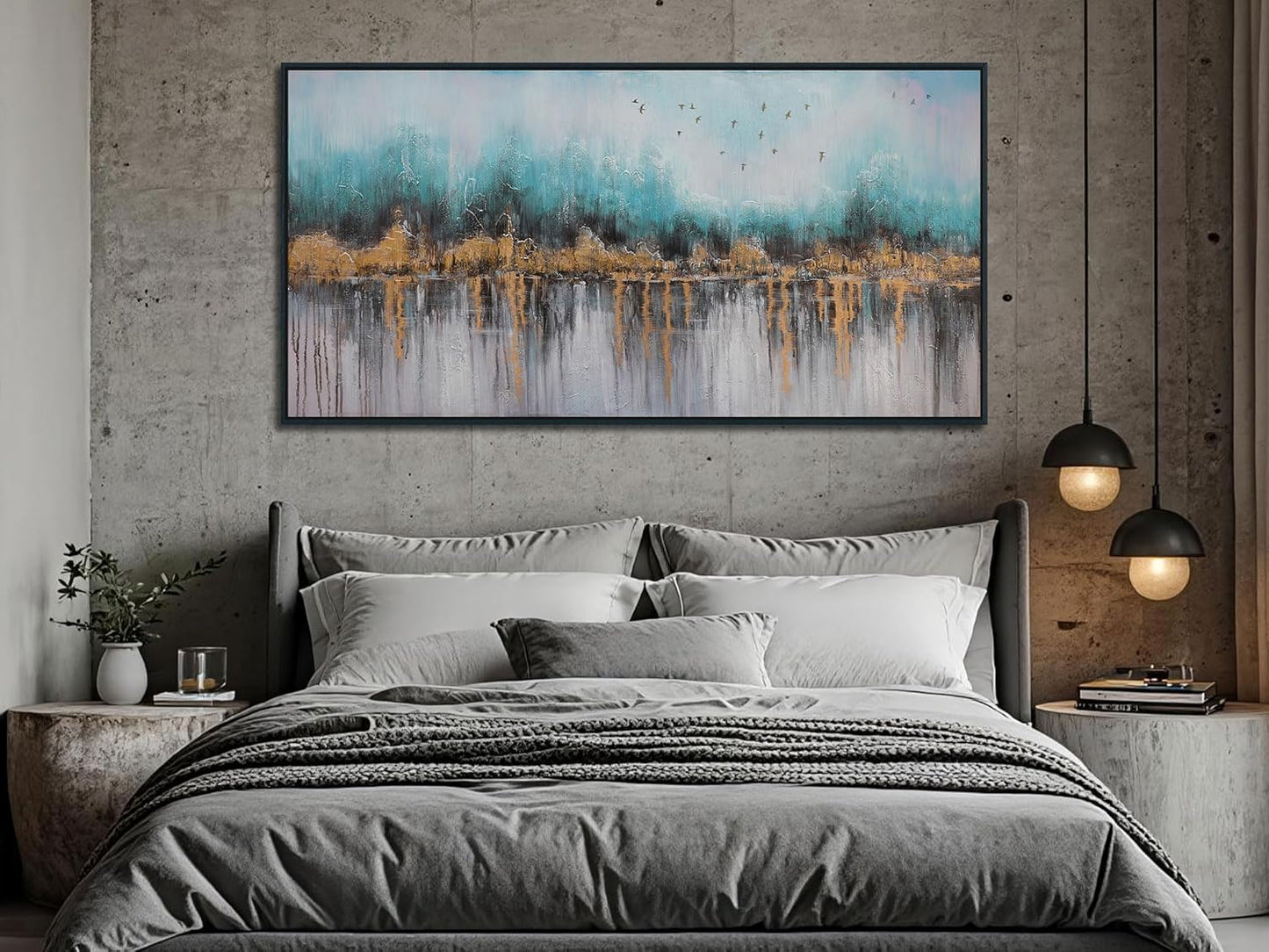 Ardemy Abstract Wall Art for Living Room Large Framed Teal Pictures Wall Decor Canvas Art Landscape Paintings Textured Artwork Wall Art for Men Bedroom Home Office, 58"x29"