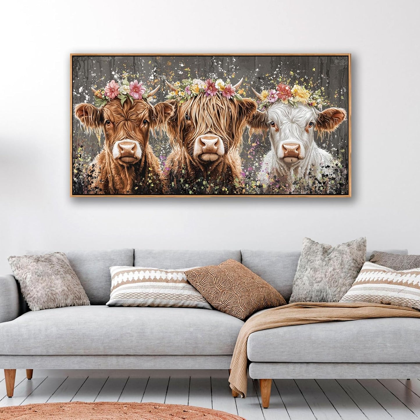 AJAZIKO Highland Cow Wall Art - Farmhouse & Rustic Country Wall Decor, Large Canvas Pictures for Living Room, Above Bed Artwork for Walls - Western Decorations 20×40IN