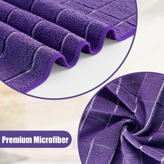 Homaxy Microfiber Kitchen Towels and Dishcloths Set, 16 Pack Soft and Absorbent Dish Hand Towels Bulk, 28 x 16 Inch & 12 x 12 Inch Quick Drying Rags for Washing Dishes, Purple