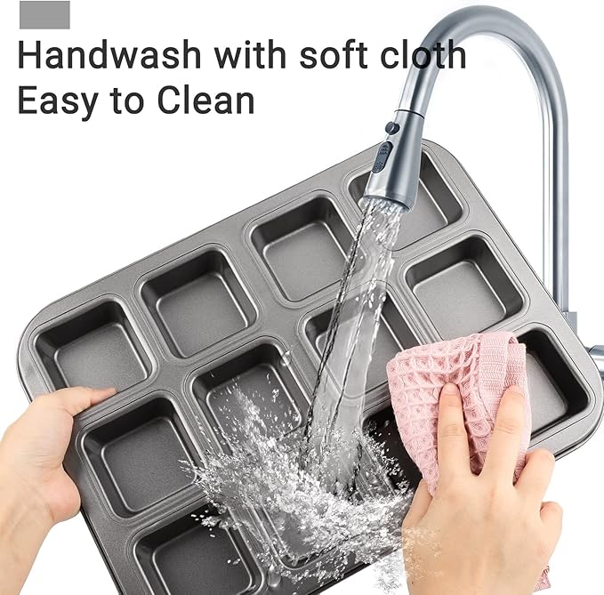 Beasea Brownie Pan with Dividers, 1 Set 12 Cavity All Edges Square Cupcake Brownie Pans Mini Cake Non Stick Baking Carbon Steel Bread Mold Small Edge 3x4 Individual Cutter Sheet Tray for Cookie Oven