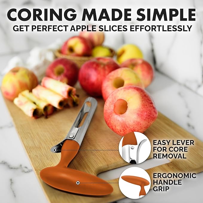 Zulay Kitchen Premium Apple Corer Tool - Ultra Sharp, Stainless Steel, Serrated Blades for Easy Coring - Easy to Use & Clean, Durable Apple Corer Remover for Baking Apples & More - Cinnamon