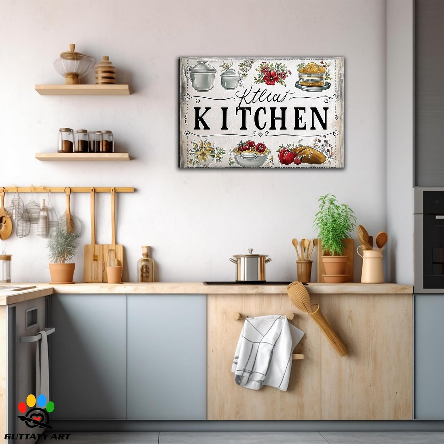 GUTTATY Kitchen Pictures Wall Art, Farmhouse Colorful Vegetables and Flowers Painting for Dining Room Restaurant, Mother's Day Gift for Grandma Mom Hanging Artwork 2840 Inch