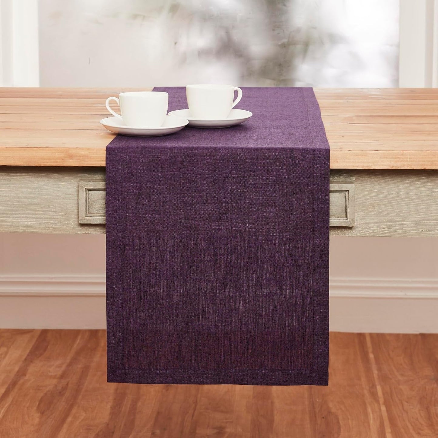 Solino Home Linen Table Runner 90 Inches Long - Athena, 100% Pure Linen Grape Table Runner 14 x 90 Inch for Dining, Fall, Autumn, Halloween, Thanksgiving, Holiday