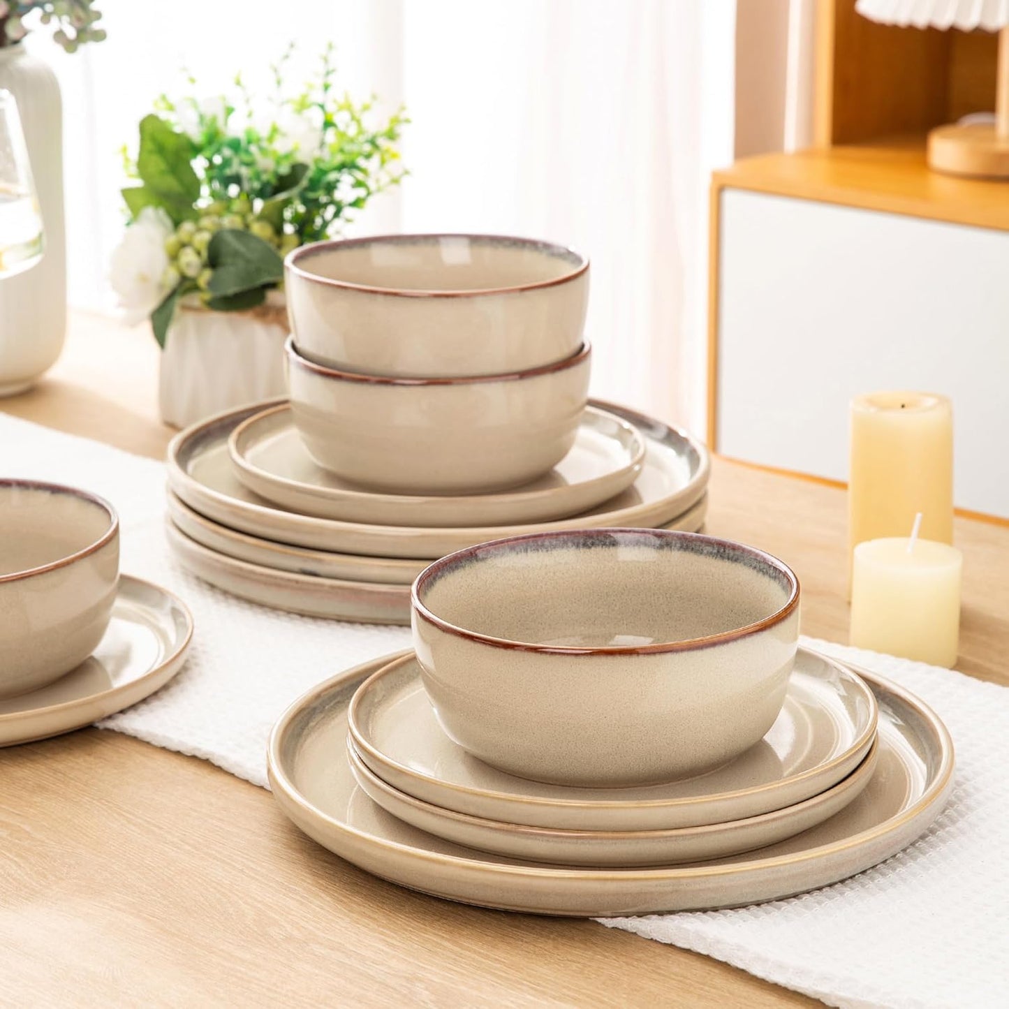 AmorArc Stoneware Dinnerware Sets,Round Reactive Ceramic Plates and Bowls Set,Highly Scratch Resistant | Dishwasher & Microwave Safe Dishes,Dishware Service for 8 (24pc)