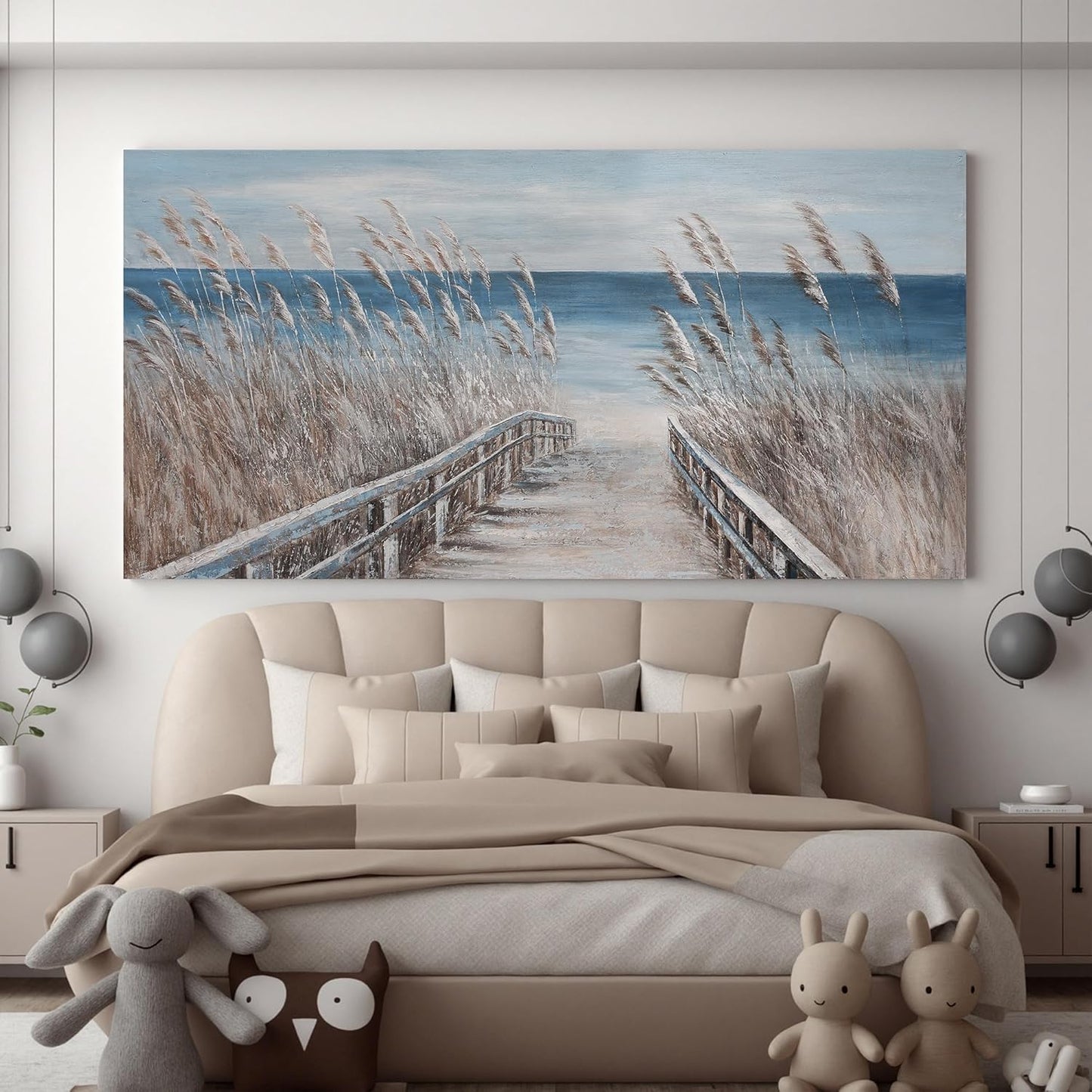 Canvas Wall Art Decor Oversize Modern Wall Art Decorations Blue Beach Coastal Artwork for Walls Textured Wall Art Prints Pictures Wall Decor Wall Art For Walls Home Office Decoration 35" X 70"