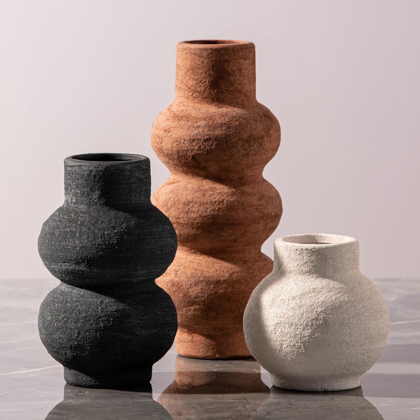 Ceramic Vase Home Table Decor - Flower Vase Set of 3 Living Room Kitchen Decorations Farmhouse Modern Rustic Vases Decorative Centerpiece for Shelf Bedroom Office Bathroom Dining Coffee Desk