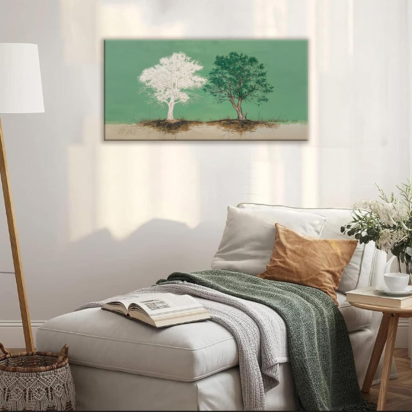 White And Green Canvas Art Wall Decor Tree Of Life Wall Art Decoration Modern Home Wall Decor Abstract Wall Art For Bedroom Living Room Apartment Kitchen Bathroom Office 20x40 Inch