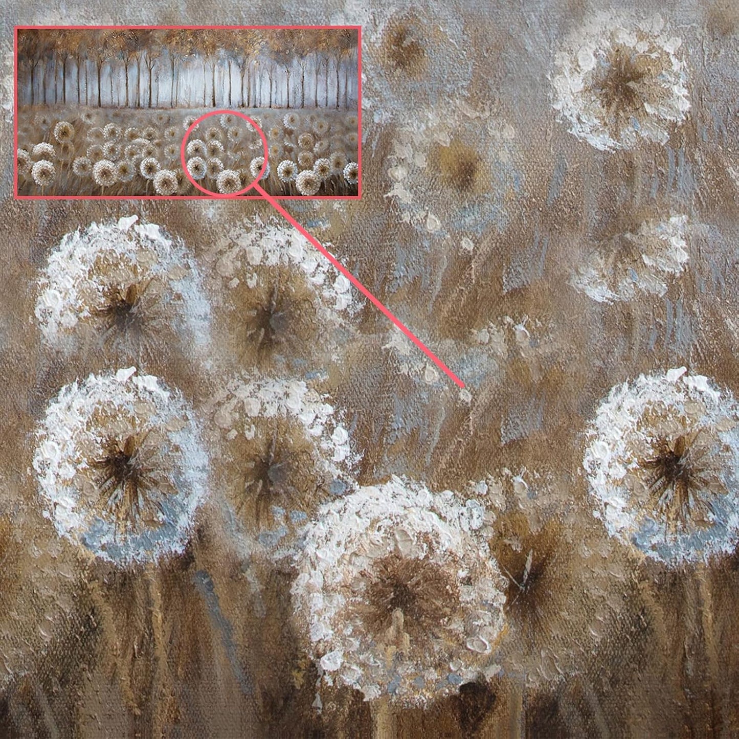 Large Brown Dandelion Canvas Wall Art for Living Room - Tree Theme Picture Modern Framed Prints Artwork Ready to Hang for Bedroom Home Decor - Size 24x48 IN